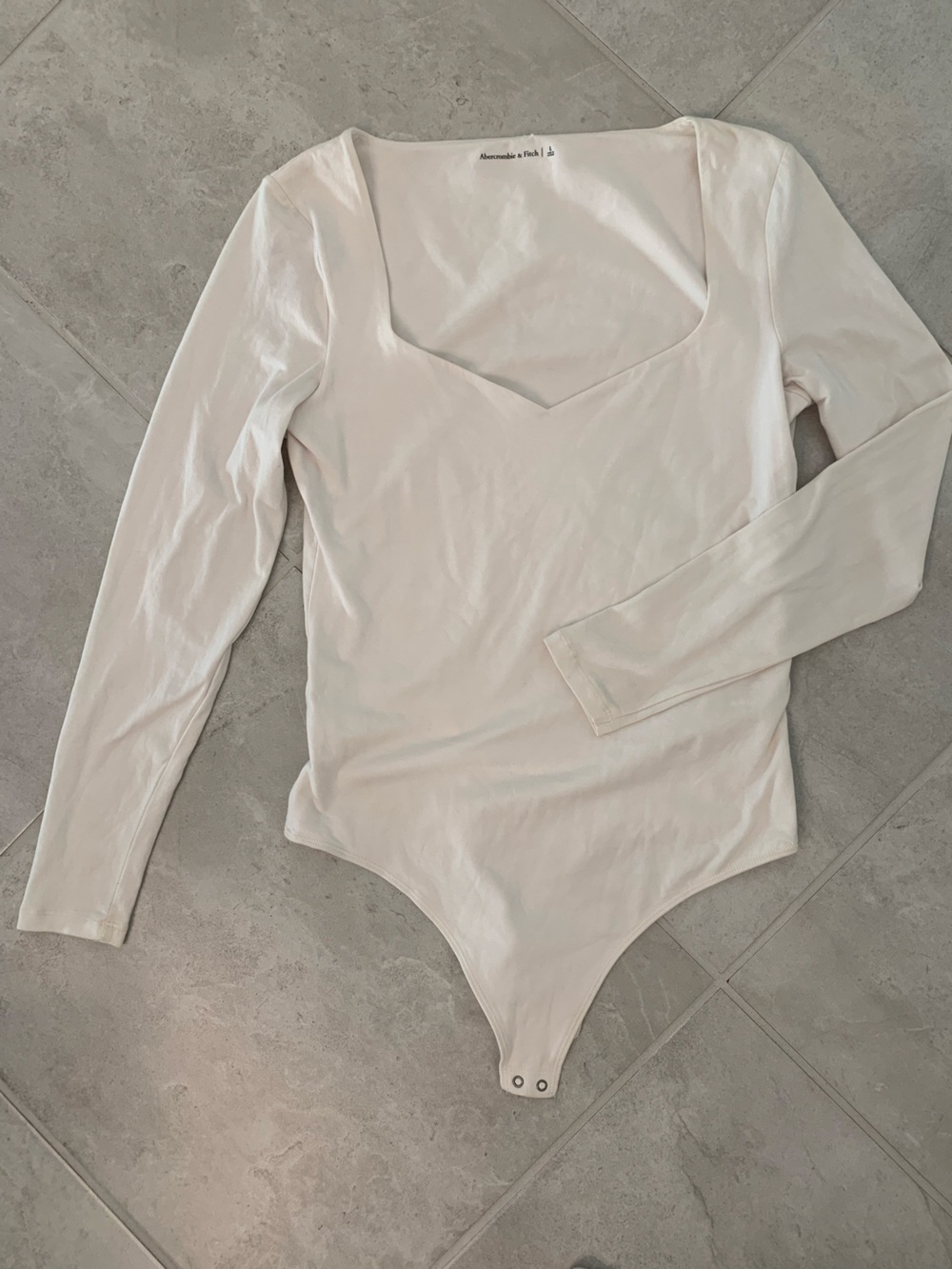 Abercrombie & Fitch Long Sleeve Scoop-Neck Bodysuit in Light Cream
